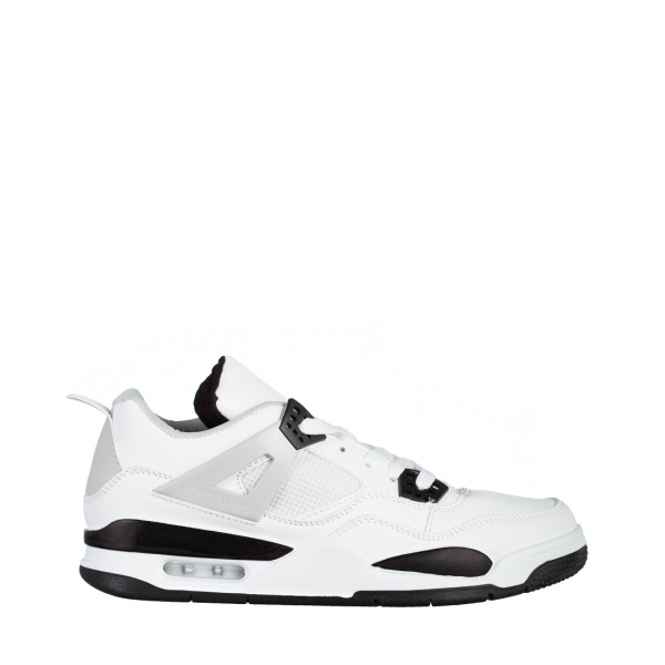 Ανδρικά αθλητικά παπούτσια  λευκά με μαύρο από οικολογικό δέρμα  Abramo, 2 - Kalapod.gr