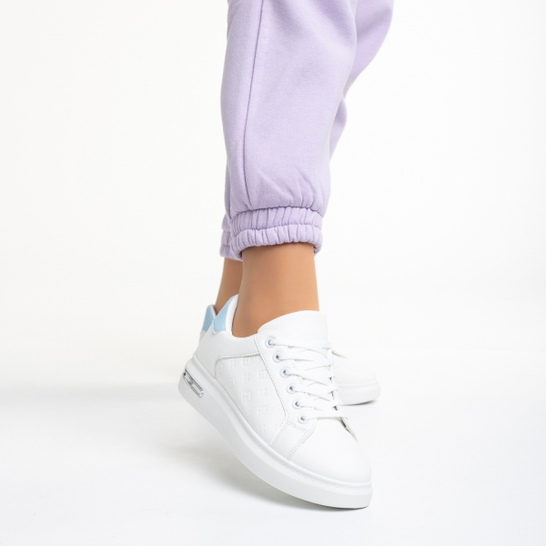 Γυναικεία αθλητικά παπούτσια  λευκά με μπλε από οικολογικό δέρμα Denesha, 4 - Kalapod.gr