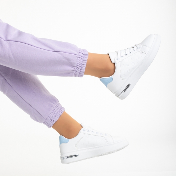 Γυναικεία αθλητικά παπούτσια  λευκά με μπλε από οικολογικό δέρμα Denesha, 3 - Kalapod.gr