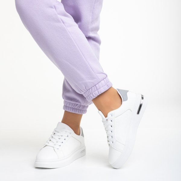 Γυναικεία αθλητικά παπούτσια  λευκά με γκρί από οικολογικό δέρμα Denesha, 4 - Kalapod.gr