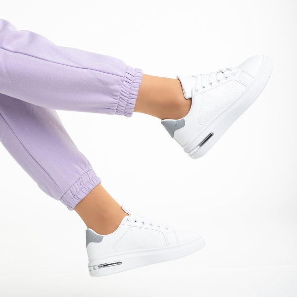 Γυναικεία αθλητικά παπούτσια  λευκά με γκρί από οικολογικό δέρμα Denesha, 6 - Kalapod.gr