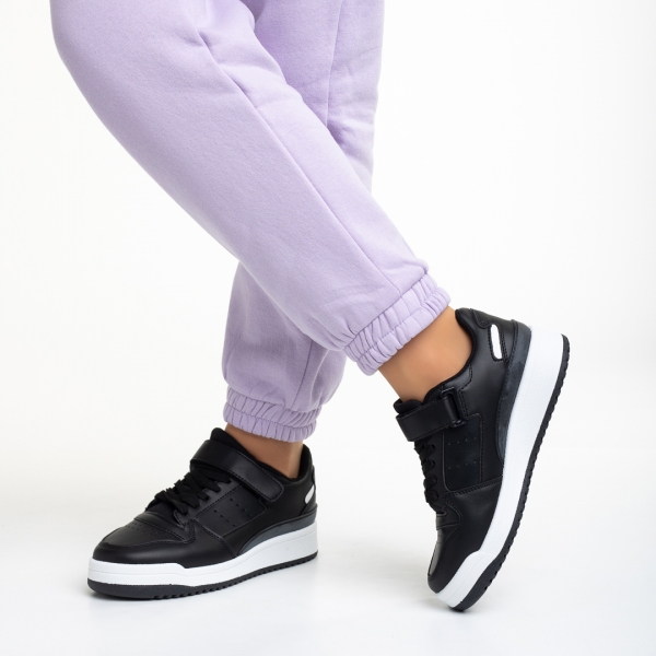 Γυναικεία αθλητικά παπούτσια  μαύρα από οικολογικό δέρμα Colter, 4 - Kalapod.gr