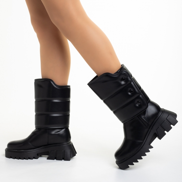 Γυναικείες μπότες  μαύρα από οικολογικό δέρμα  Candra, 5 - Kalapod.gr