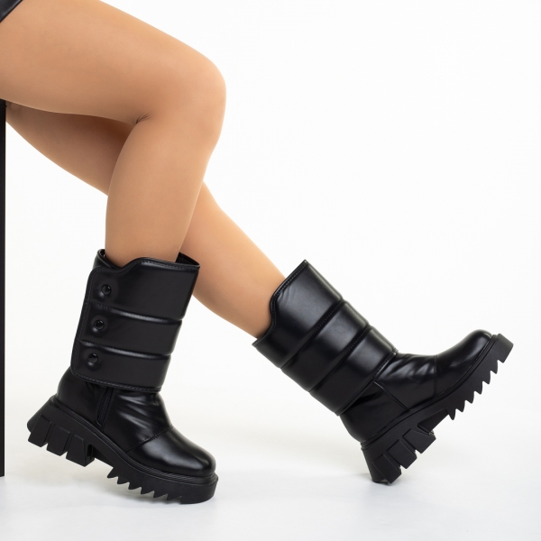 Γυναικείες μπότες  μαύρα από οικολογικό δέρμα  Candra - Kalapod.gr