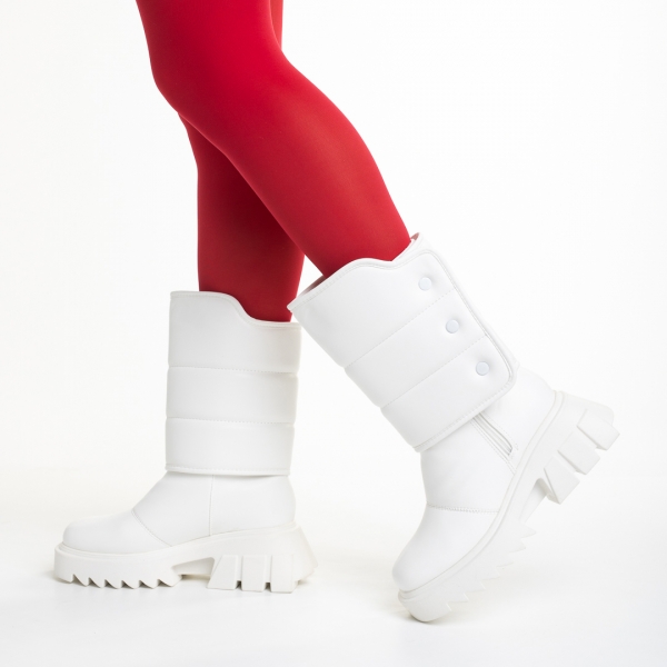 Γυναικείες μπότες  λευκά από οικολογικό δέρμα  Candra - Kalapod.gr