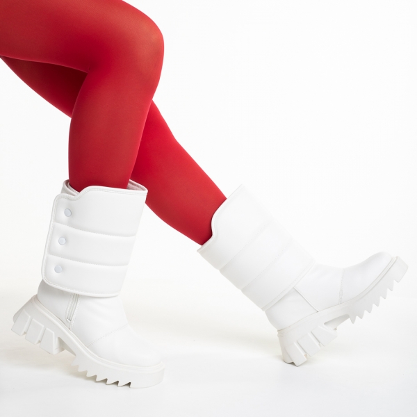 Γυναικείες μπότες  λευκά από οικολογικό δέρμα  Candra, 5 - Kalapod.gr