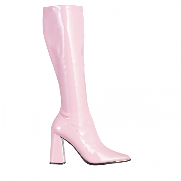 Γυναικείες μπότες  ροζ από οικολογικό λακαρισμένο δέρμα Dafne, 2 - Kalapod.gr