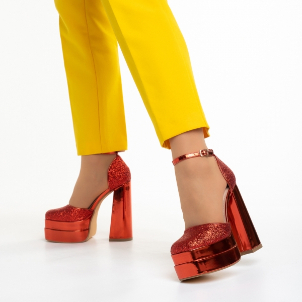 Γυναικεία παπούτσια   κόκκινα από ύφασμα Elara, 3 - Kalapod.gr