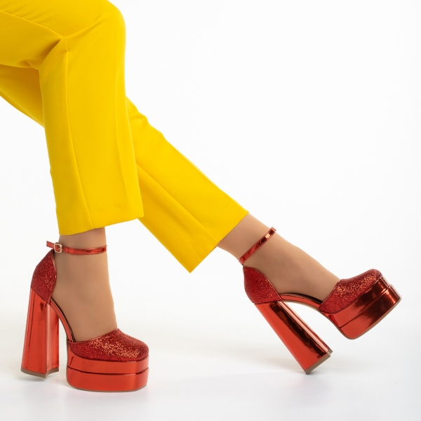Γυναικεία παπούτσια   κόκκινα από ύφασμα Elara, 4 - Kalapod.gr