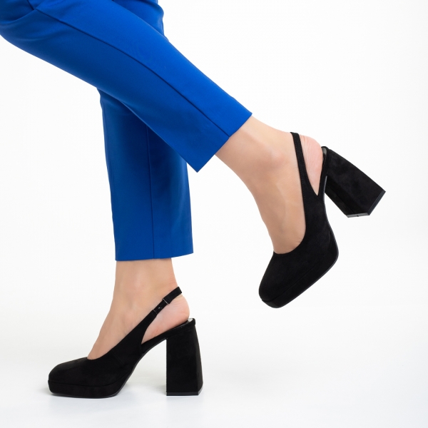 Γυναικεία παπούτσια  μαύρα από ύφασμα με τακούνι Dalaina - Kalapod.gr