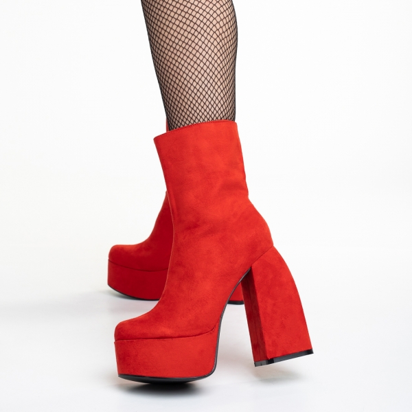 Γυναικεία μπότινια με τακούνι κόκκινα από ύφασμα Edie - Kalapod.gr