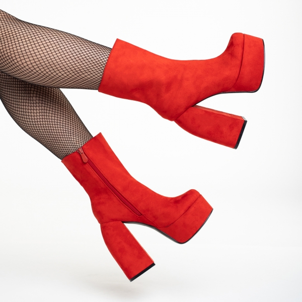 Γυναικεία μπότινια με τακούνι κόκκινα από ύφασμα Edie, 6 - Kalapod.gr
