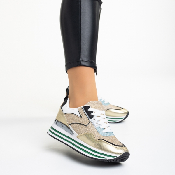 Γυναικεία αθλητικά παπούτσια  χρυσάφι από οικολογικό δέρμα και ύφασμα Dottie - Kalapod.gr
