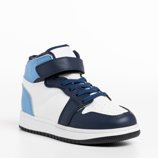 Παιδικά αθλητικά παπούτσια μπλε με λευκό από οικολογικό δέρμα Haddie - Kalapod.gr