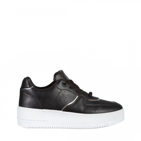 Γυναικεία αθλητικά παπούτσια  μαύρα από οικολογικό δέρμα Hollie, 2 - Kalapod.gr