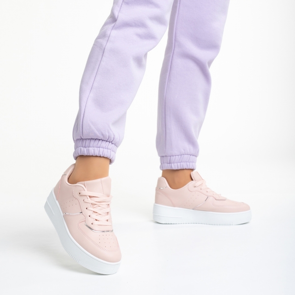 Γυναικεία αθλητικά παπούτσια  ροζ από οικολογικό δέρμα Hollie, 4 - Kalapod.gr