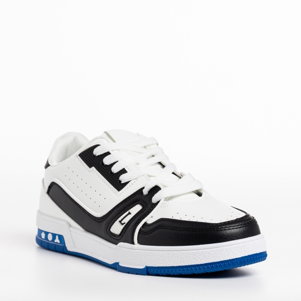 Ανδρικά αθλητικά παπούτσια λευκά με μαύρο από οικολογικό δέρμα Gerardo, 3 - Kalapod.gr