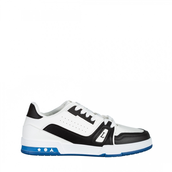 Ανδρικά αθλητικά παπούτσια λευκά με μαύρο από οικολογικό δέρμα Gerardo, 2 - Kalapod.gr