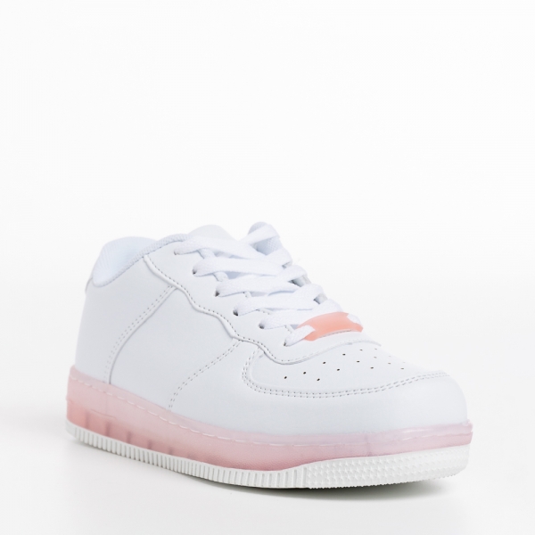 Παιδικά αθλητικά παπούτσια  λευκά με ροζ από οικολογικό δέρμα Carsyn, 3 - Kalapod.gr