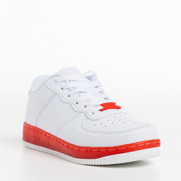 Παιδικά αθλητικά παπούτσια  λευκά με κόκκινο από οικολογικό δέρμα Carsyn, 3 - Kalapod.gr