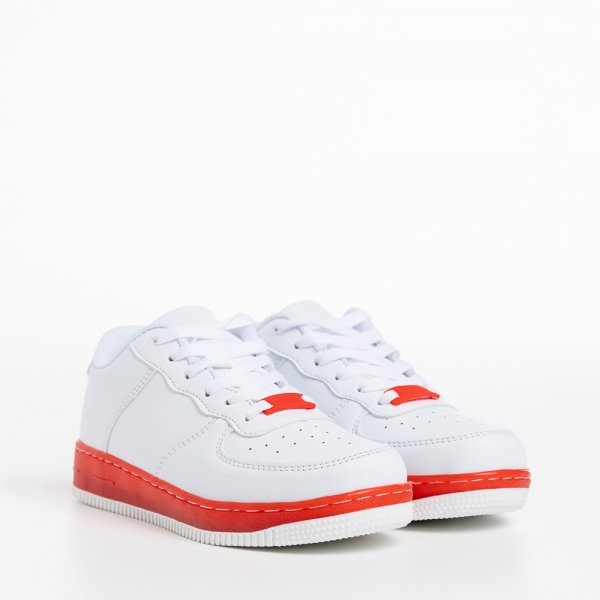 Παιδικά αθλητικά παπούτσια  λευκά με κόκκινο από οικολογικό δέρμα Carsyn - Kalapod.gr