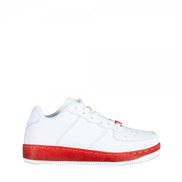 Παιδικά αθλητικά παπούτσια  λευκά με κόκκινο από οικολογικό δέρμα Carsyn, 2 - Kalapod.gr