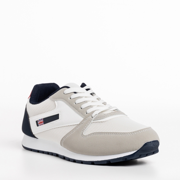 Ανδρικά αθλητικά παπούτσια λευκά με γκρί από ύφασμα Vencil, 3 - Kalapod.gr