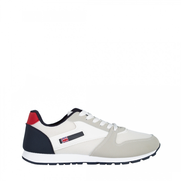 Ανδρικά αθλητικά παπούτσια λευκά με γκρί από ύφασμα Vencil, 2 - Kalapod.gr