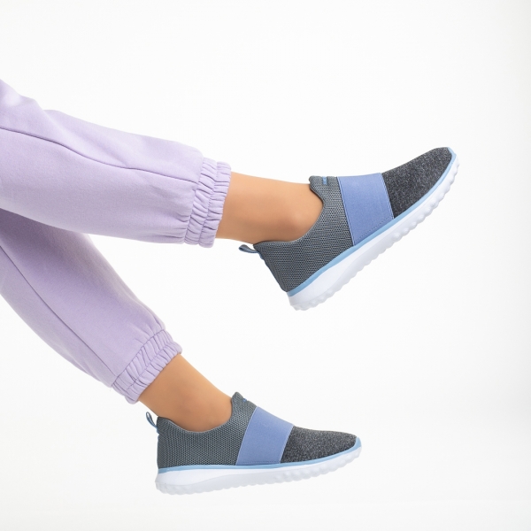 Γυναικεία αθλητικά παπούτσια  γκρί με μπλε από ύφασμα Sisto, 6 - Kalapod.gr