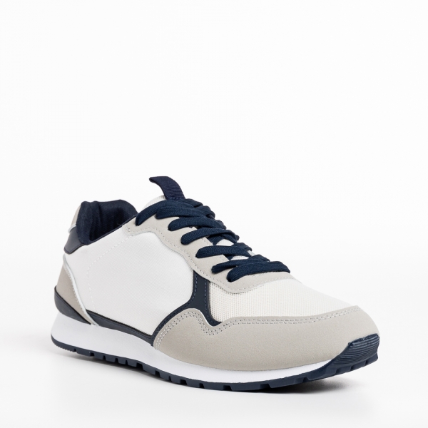 Ανδρικά αθλητικά παπούτσια λευκά με γκρί από ύφασμα Sandon, 3 - Kalapod.gr