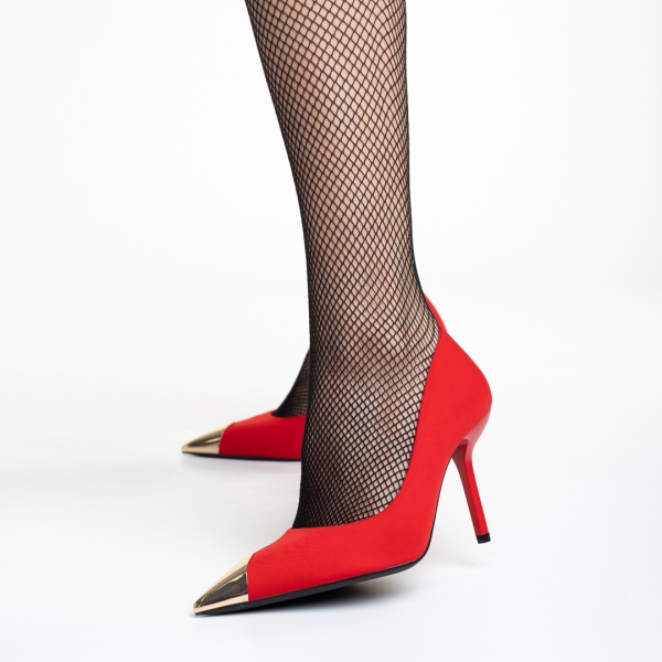 Γυναικεία παπούτσια  με τακούνι κόκκινο από ύφασμα Melany - Kalapod.gr
