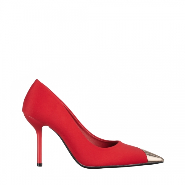 Γυναικεία παπούτσια  με τακούνι κόκκινο από ύφασμα Melany, 2 - Kalapod.gr