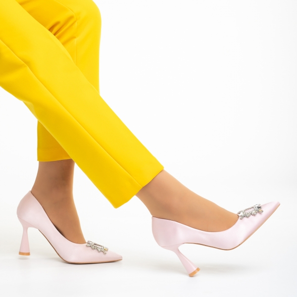 Γυναικεία παπούτσια με τακούνι ροζ από ύφασμα Trudy, 5 - Kalapod.gr