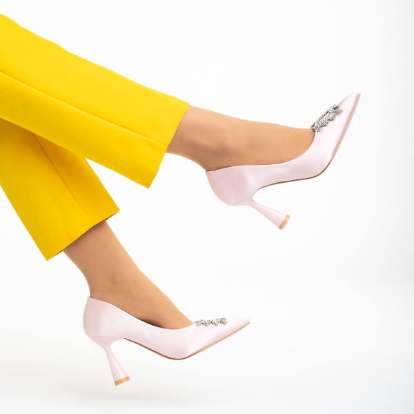 Γυναικεία παπούτσια με τακούνι ροζ από ύφασμα Trudy, 6 - Kalapod.gr