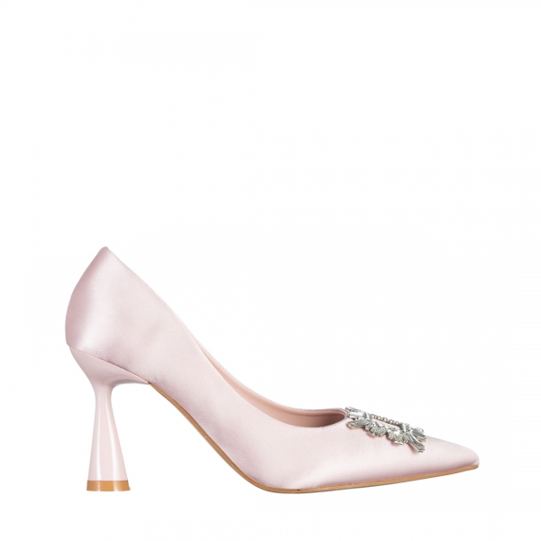 Γυναικεία παπούτσια με τακούνι ροζ από ύφασμα Trudy, 2 - Kalapod.gr
