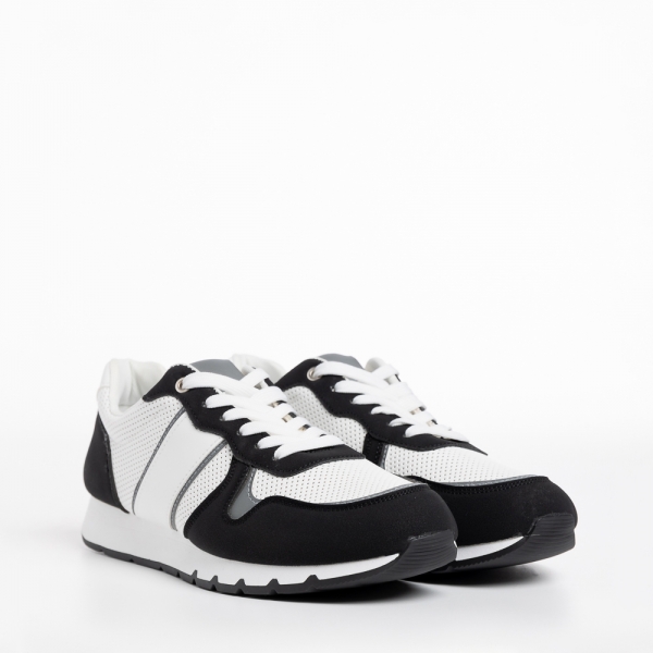 Ανδρικά αθλητικά παπούτσια λευκά με μαύρο από ύφασμα Lorenzo - Kalapod.gr