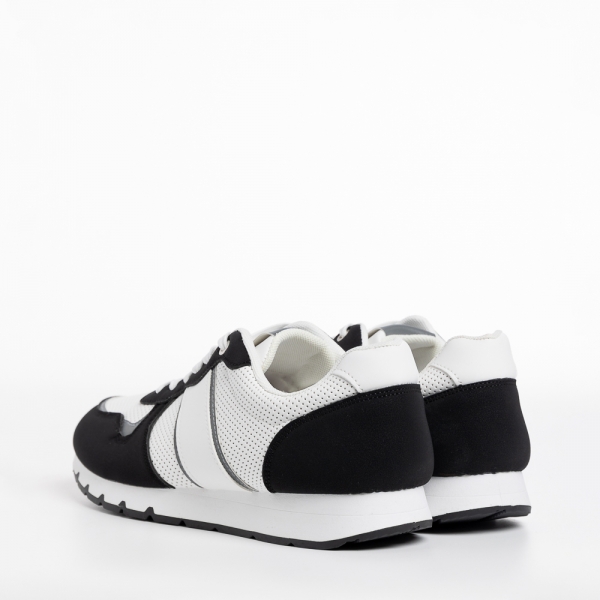 Ανδρικά αθλητικά παπούτσια λευκά με μαύρο από ύφασμα Lorenzo, 4 - Kalapod.gr