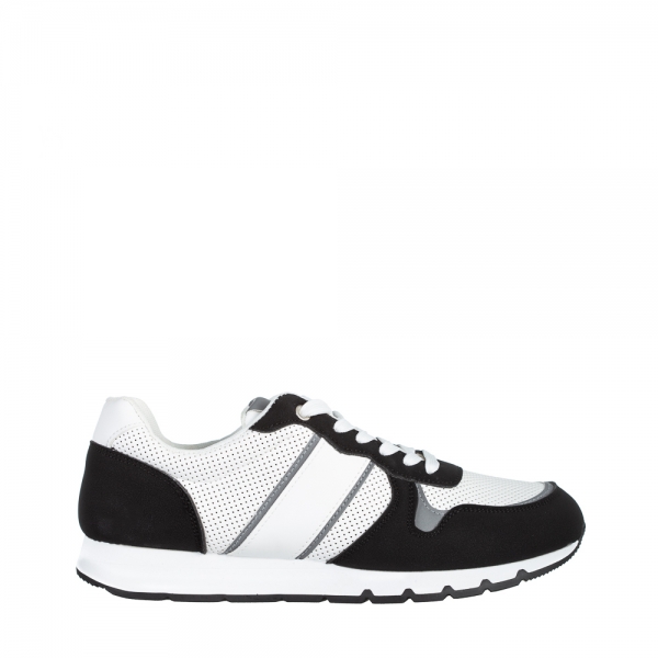 Ανδρικά αθλητικά παπούτσια λευκά με μαύρο από ύφασμα Lorenzo, 2 - Kalapod.gr