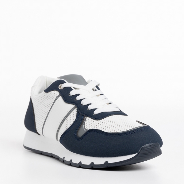 Ανδρικά αθλητικά παπούτσια λευκά με μπλε από ύφασμα Lorenzo, 3 - Kalapod.gr