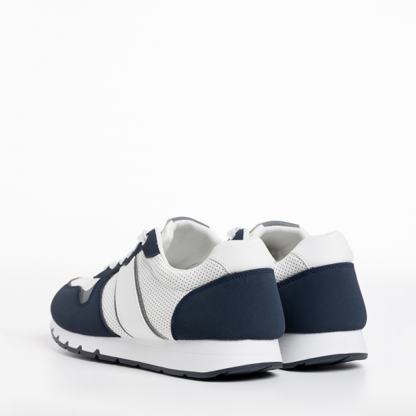 Ανδρικά αθλητικά παπούτσια λευκά με μπλε από ύφασμα Lorenzo, 4 - Kalapod.gr