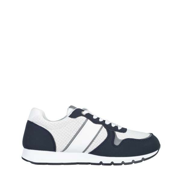 Ανδρικά αθλητικά παπούτσια λευκά με μπλε από ύφασμα Lorenzo, 2 - Kalapod.gr
