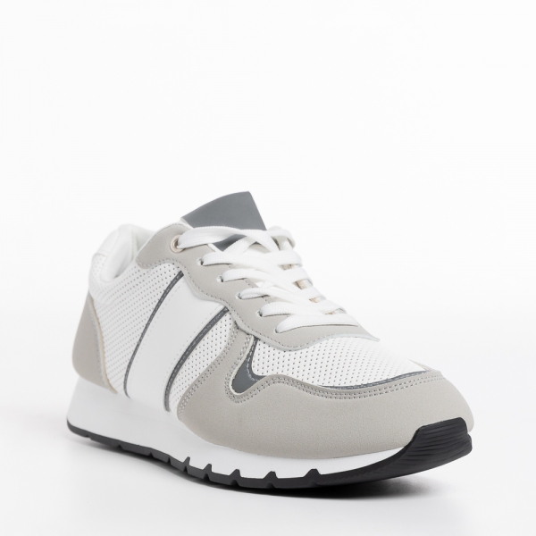 Ανδρικά αθλητικά παπούτσια λευκά με γκρί από ύφασμα Lorenzo, 3 - Kalapod.gr