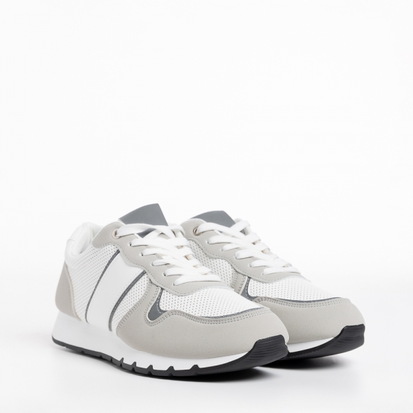 Ανδρικά αθλητικά παπούτσια λευκά με γκρί από ύφασμα Lorenzo - Kalapod.gr