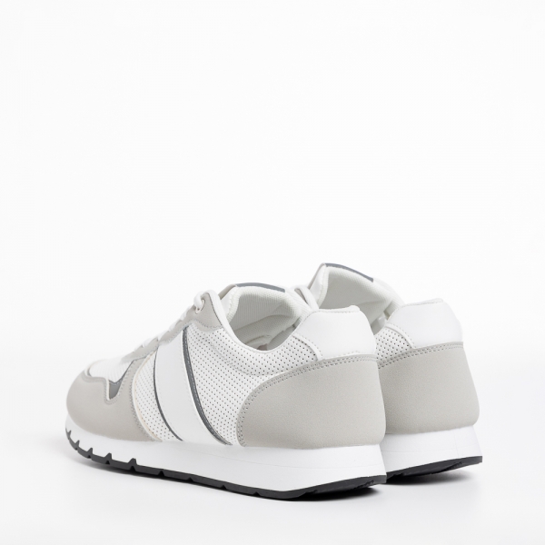 Ανδρικά αθλητικά παπούτσια λευκά με γκρί από ύφασμα Lorenzo, 4 - Kalapod.gr