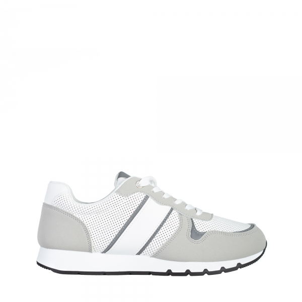 Ανδρικά αθλητικά παπούτσια λευκά με γκρί από ύφασμα Lorenzo, 2 - Kalapod.gr