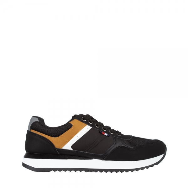 Ανδρικά αθλητικά παπούτσια μαύρα από οικολογικό δέρμα Ademaro, 2 - Kalapod.gr