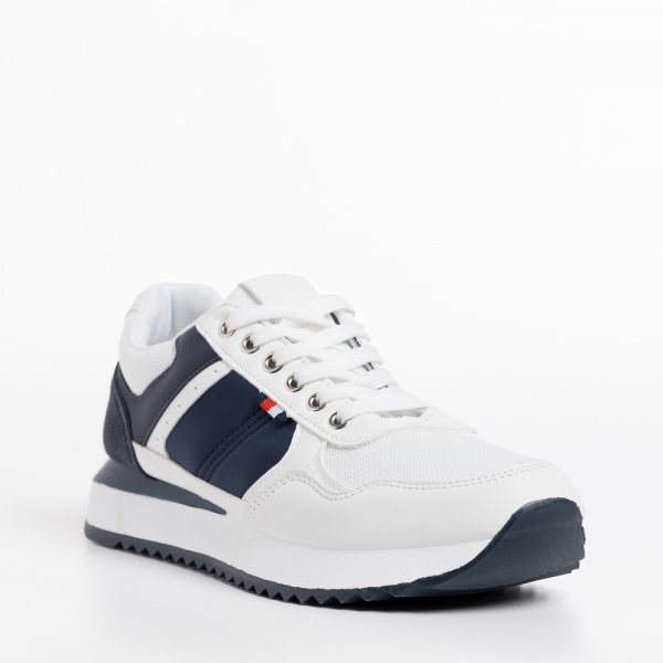 Ανδρικά αθλητικά παπούτσια λευκά με μπλε από οικολογικό δέρμα Ademaro - Kalapod.gr