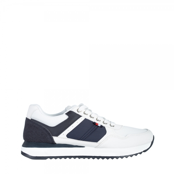 Ανδρικά αθλητικά παπούτσια λευκά με μπλε από οικολογικό δέρμα Ademaro, 2 - Kalapod.gr