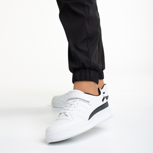 Γυναικεία αθλητικά παπούτσια  λευκά με μαύρο από οικολογικό δέρμα Colter, 3 - Kalapod.gr