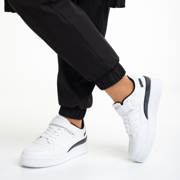 Γυναικεία αθλητικά παπούτσια  λευκά με μαύρο από οικολογικό δέρμα Colter, 4 - Kalapod.gr